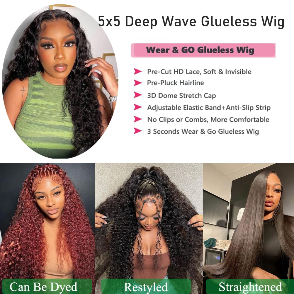 Bling Hair Glueless Wig Human Hair Deep Wave 6x4 5x5 Pre Cut Lace Wig Human Hair Ready To Wear Lace Closure Wigs for Women 13x4 13x6 Transparent Lace Front Wig #TikTokShopFallDealsForYou #TikTokShopHolidayHaul