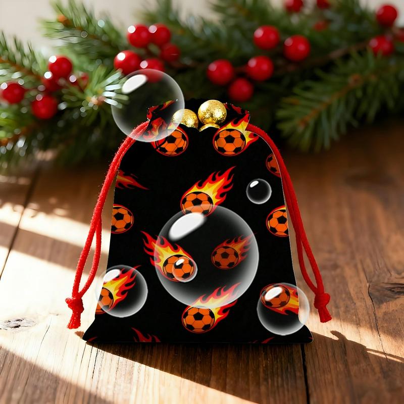 Short Plush Drawstring Dtorage Bag Football party decoration with football patterns (21) Jewelry storage bag, 130g short plush, candy storage bag Festivals, parties, weddings drawstring gift bag