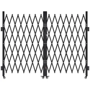VEVOR Double Folding Security Gate, Lockable Scissor Gate with 360 Swivel Casters, Outdoor Barricade Steel Retractable Gates, for Entry Security, Garage, Warehouse Pool, 145.67x 63.19 in (Wx H)