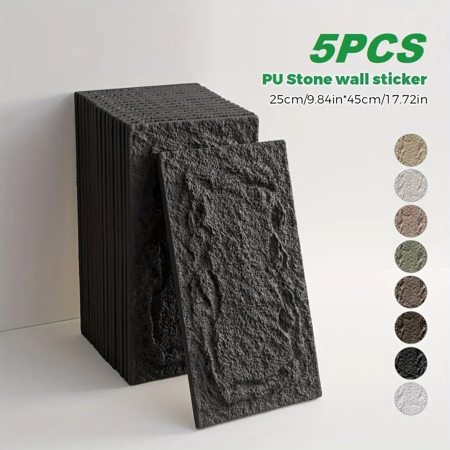 5Pcs 3D Self-Adhesive Stone Wall Panels 20mm Thickness PU Wall Panels, Peel And Stick Panels For Walls, Wall Paneling For Interior Wall Decor, Faux Stone Wall Panel For Accent Wall Decor, for Indoor And Outdoor Applications