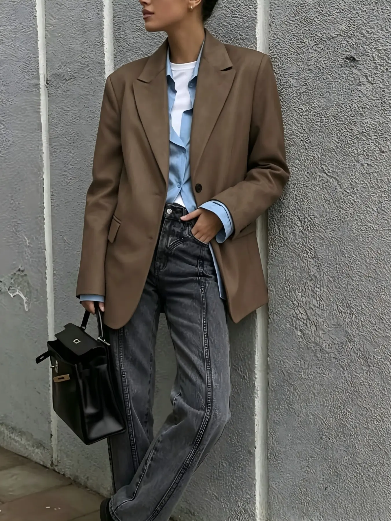 Vintage Coffee Color Oversized Blazer for Women, Spring Fall Loose Fit Casual Everyday High-End Commute Versatile Suit Top, Stylish Outerwear