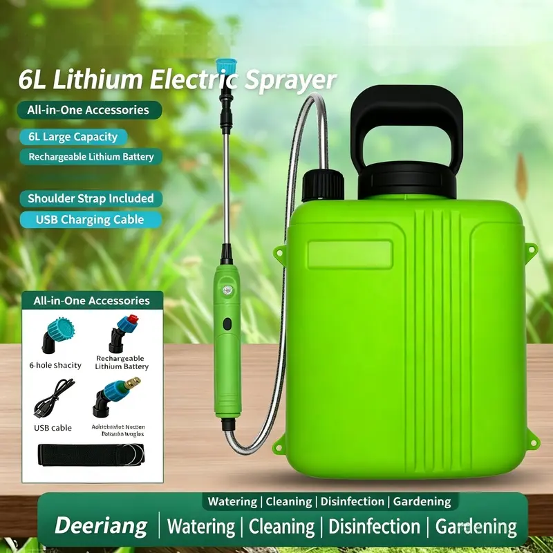 6-L Portable Garden Watering Can - Single Unit Household Garden Cleaning Tool for Household Users, with Adjustable Strap and Adjustable Nozzle for Flower Watering