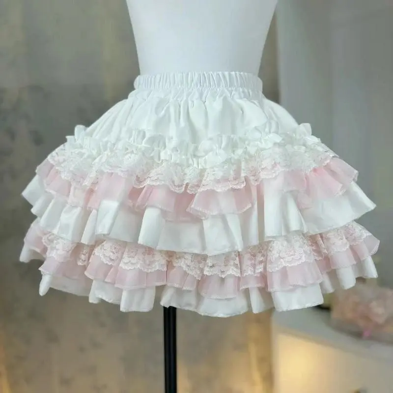 Lolita Style Princess Vintage Cake Skirt  Sweet Kawaii Women Cute Lace Ruffles Party Mini Skirts Harajuku Y2k Faldas Mujer