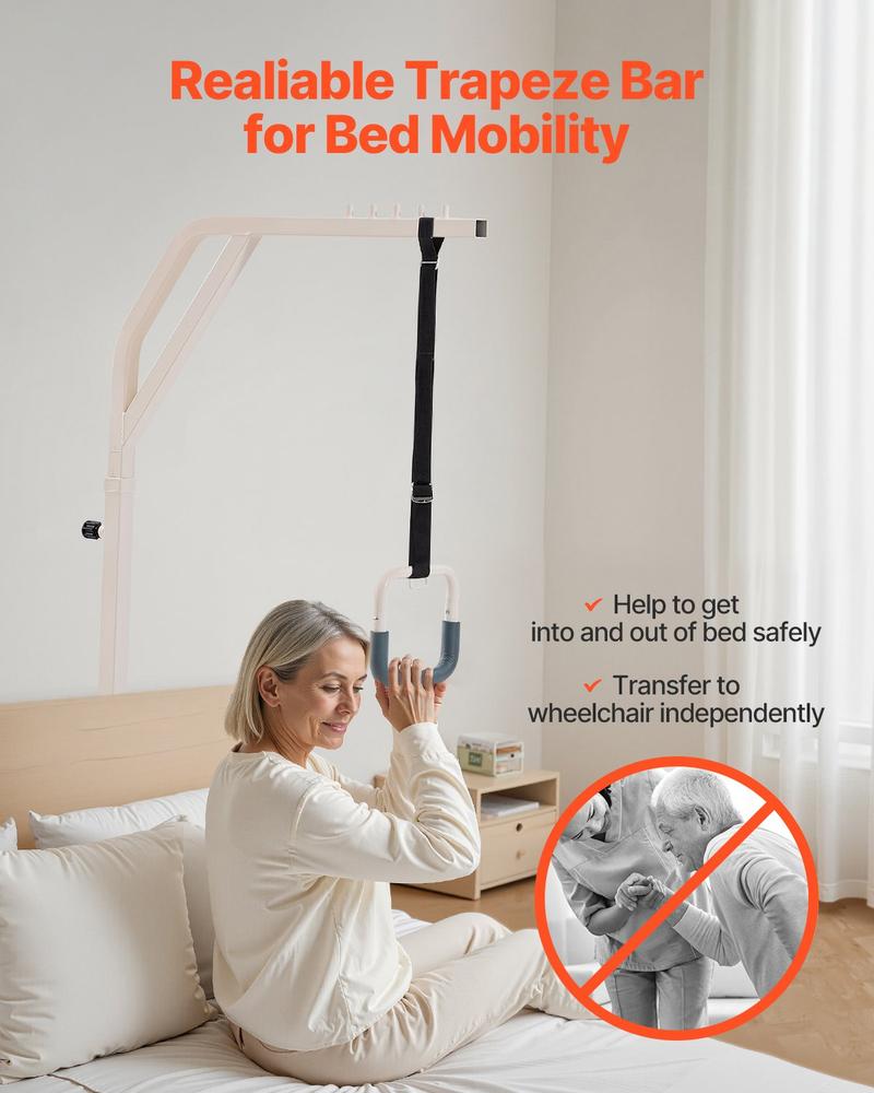 VEVOR Trapeze Bar for Bed Mobility, Height-Adjustable Free Standing Trapeze Bar with 2 Wheels, 300LBS Capacity Bed Pull Up Assist for Elderly Disabled, Ideal for Hospital, Nursing Home & Home Care