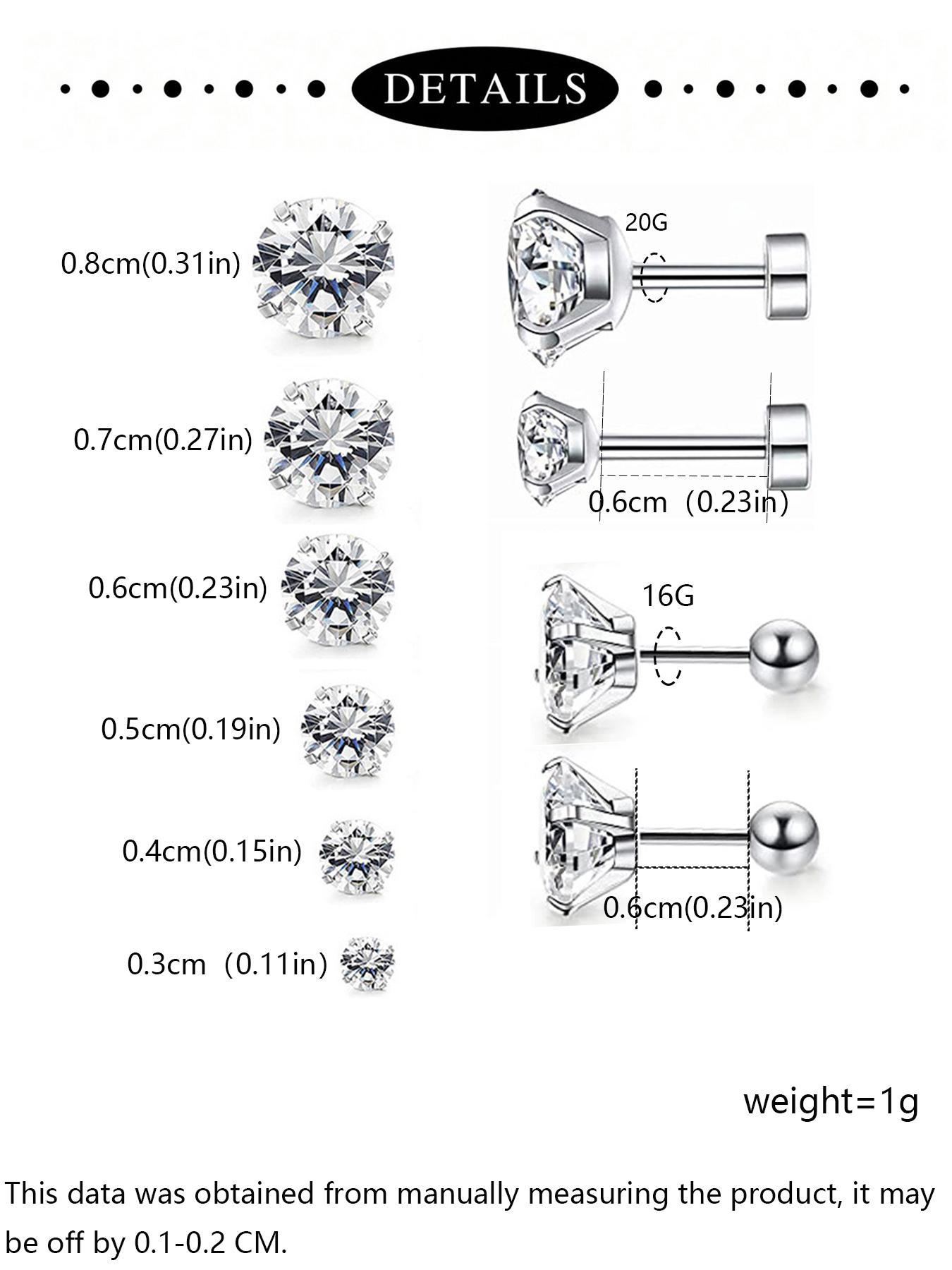 Unisex Rhinestone Decor Stud Earrings, Sparkling Ear Jewelry, 12 Pairs Stainless Steel Cartilage Earrings for Women & Girls, All-match Jewelry As Birthday Gift, Stud Earring Sets, Ear Studs, Earring Pack