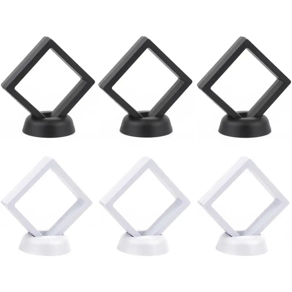 6 count  Floating Display Case Frame Display Holder Stands Transparent PE Film Storage Box for    Medal Antique 3.5 x 3.5 x 0.8 Inches