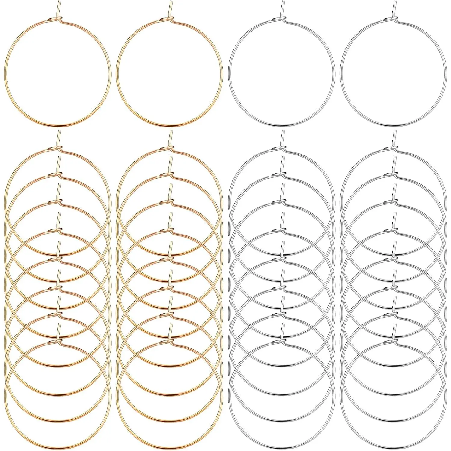 100 count Earring Hoops for  Making, Round Earring Beading Hoops  Glass Charm Rings Open Earrings Wire Ring Accessories for DIY  Craft Dangle Hoop Earrings Making (Golden, )