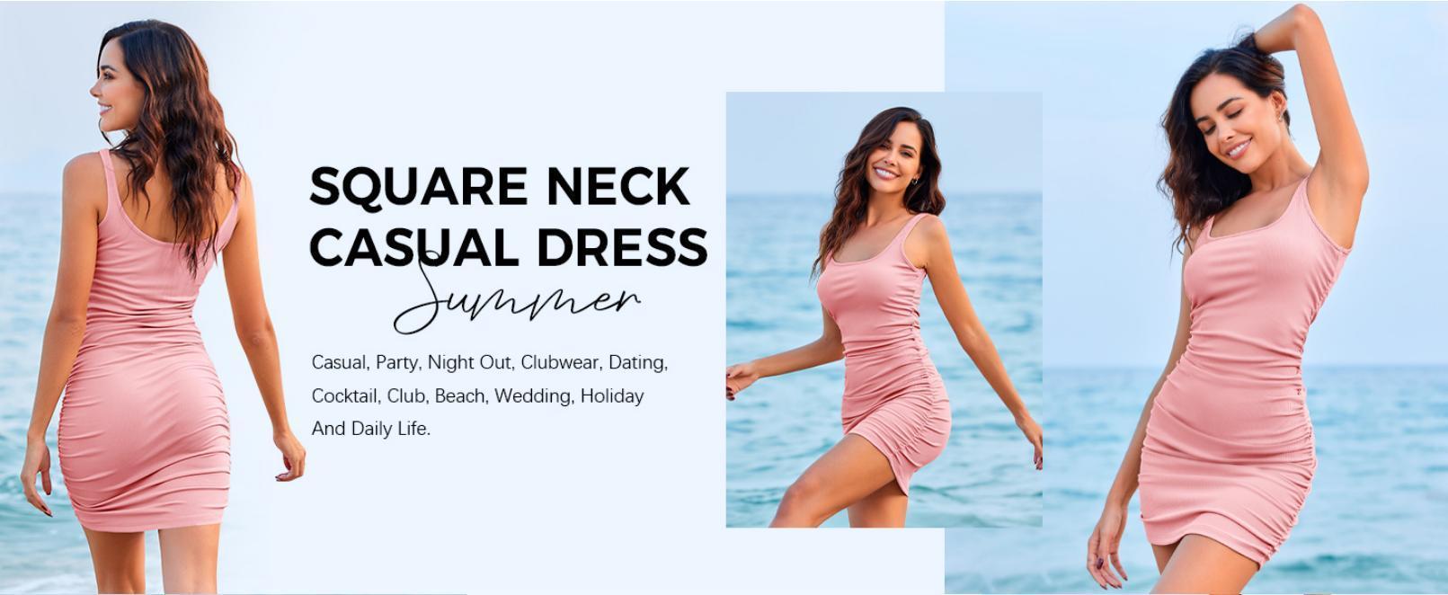 Imily Bela Womens Summer Bodycon Mini Dress Scoop Neck Ruched Sleeveless Ribbed Knit Casual Party Club Short Tank Dress Imily Bela Womens Summer Bodycon Mini Dress Scoop Neck Ruched Sleeveless Ribbed Knit Casual Party Club Short Tank Dress