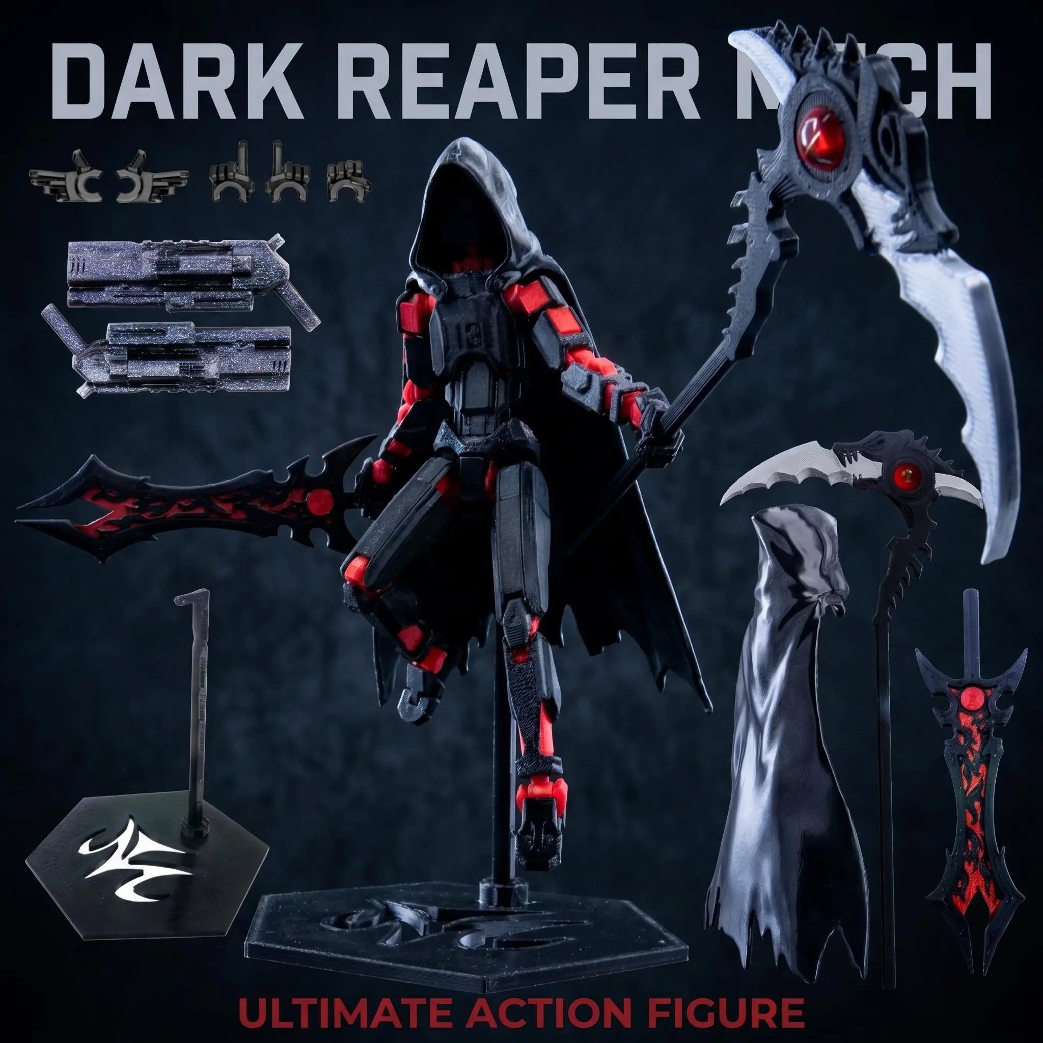 DIY Assemble Soul Reaper Multi-Jointed Action Figure, 3D Printed Armor Model, Includes Scythe Cape Weapon Set, Stress Relief Building Toy