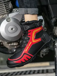 Men's Motorcycle Riding Boots, Anti-Slip Durable Comfortable Racing Shoes, Waterproof Safety Design, Ideal for Motorbike Enthusiasts