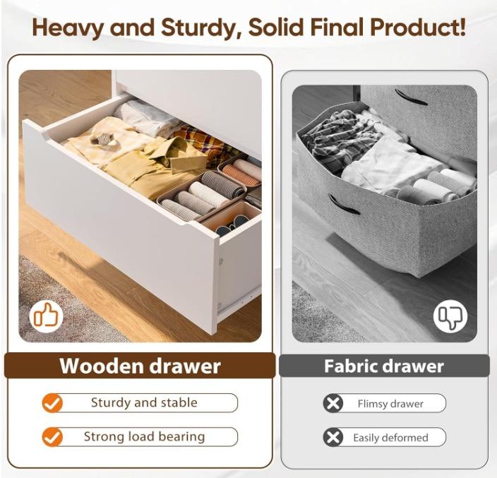 Wooden Dresser With 6 Large Drawers, Dressers & Chests Of Drawers With Large Organizer, Tall Dresser With Smooth Metal Rail, Dresser For Bedroom, Easter Decor, Wedding Decor, Home Decor, Room Decor