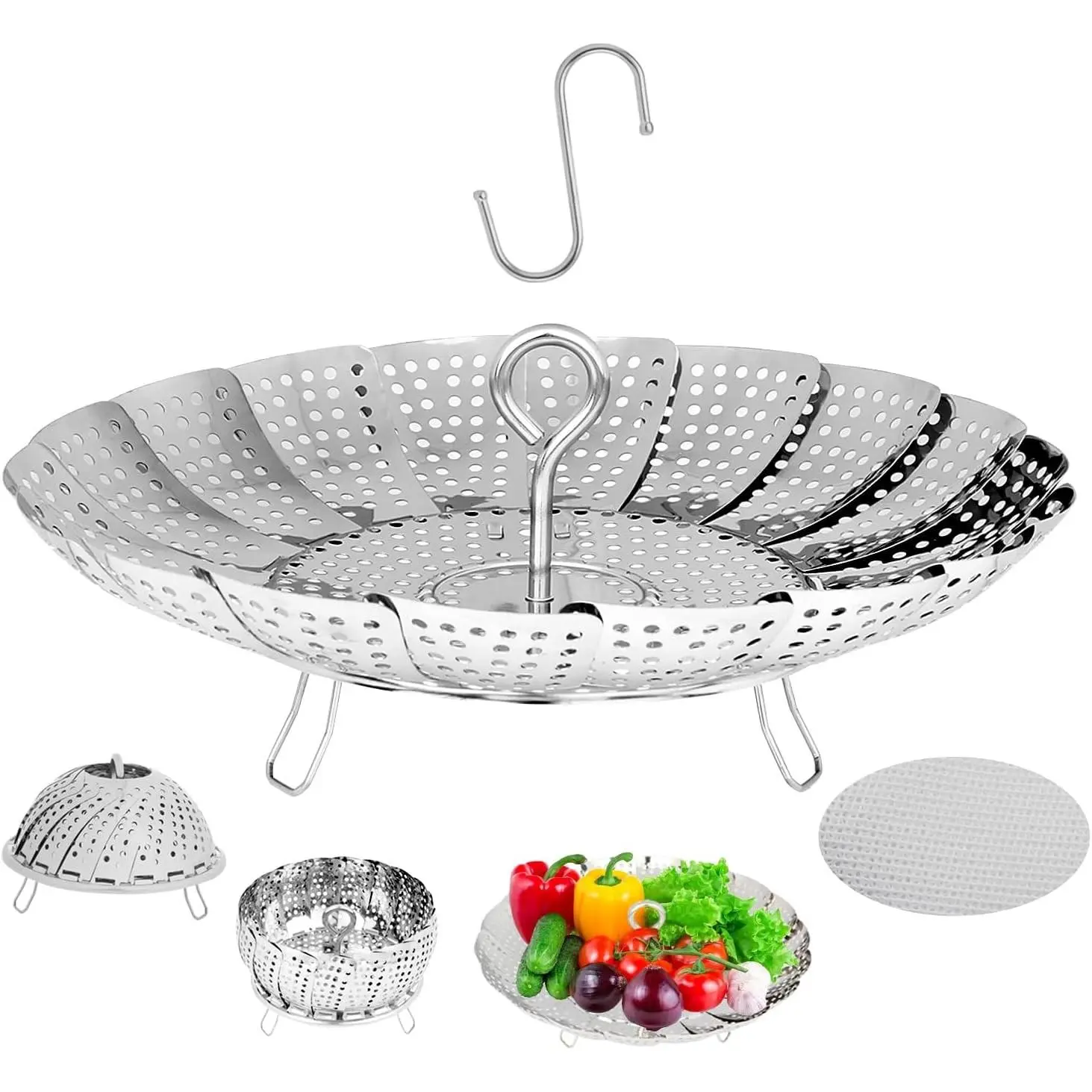 6-10.3" Expandable Steamer Basket for Cooking - 3rd Gen Stainless Steel Folding Steamer (Fits All 6"+ Pots), Fish Vegetables Pasta Eggs