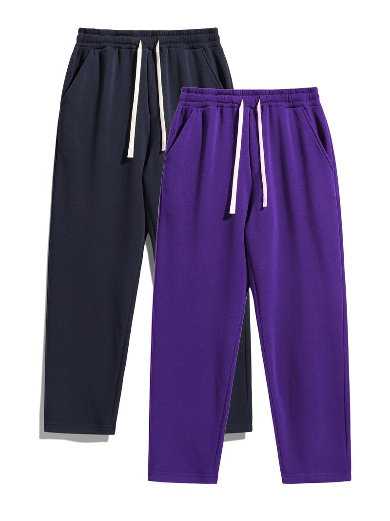 Men's Solid Thermal Lined Pants with Drawstring Waist, Comfy Regular Fit Straight Leg Trousers for Fall & Winter, Men's Bottoms for Daily Wear Thermal Menswear