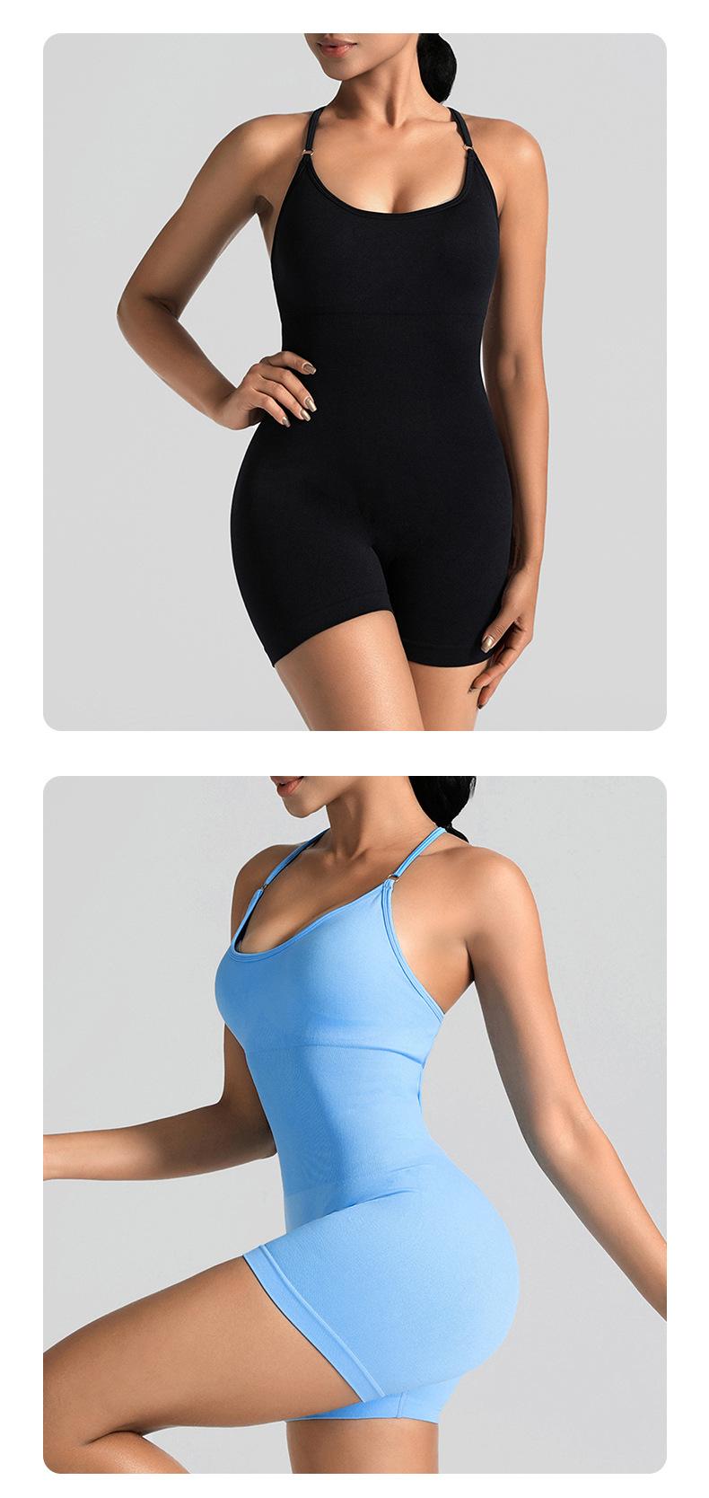 Women's Seamless High Stretch Halter Jumpsuit |   Crisscross Back Tight Fit 3/4 Length Workout Jumpsuit for Yoga Gym Cycling