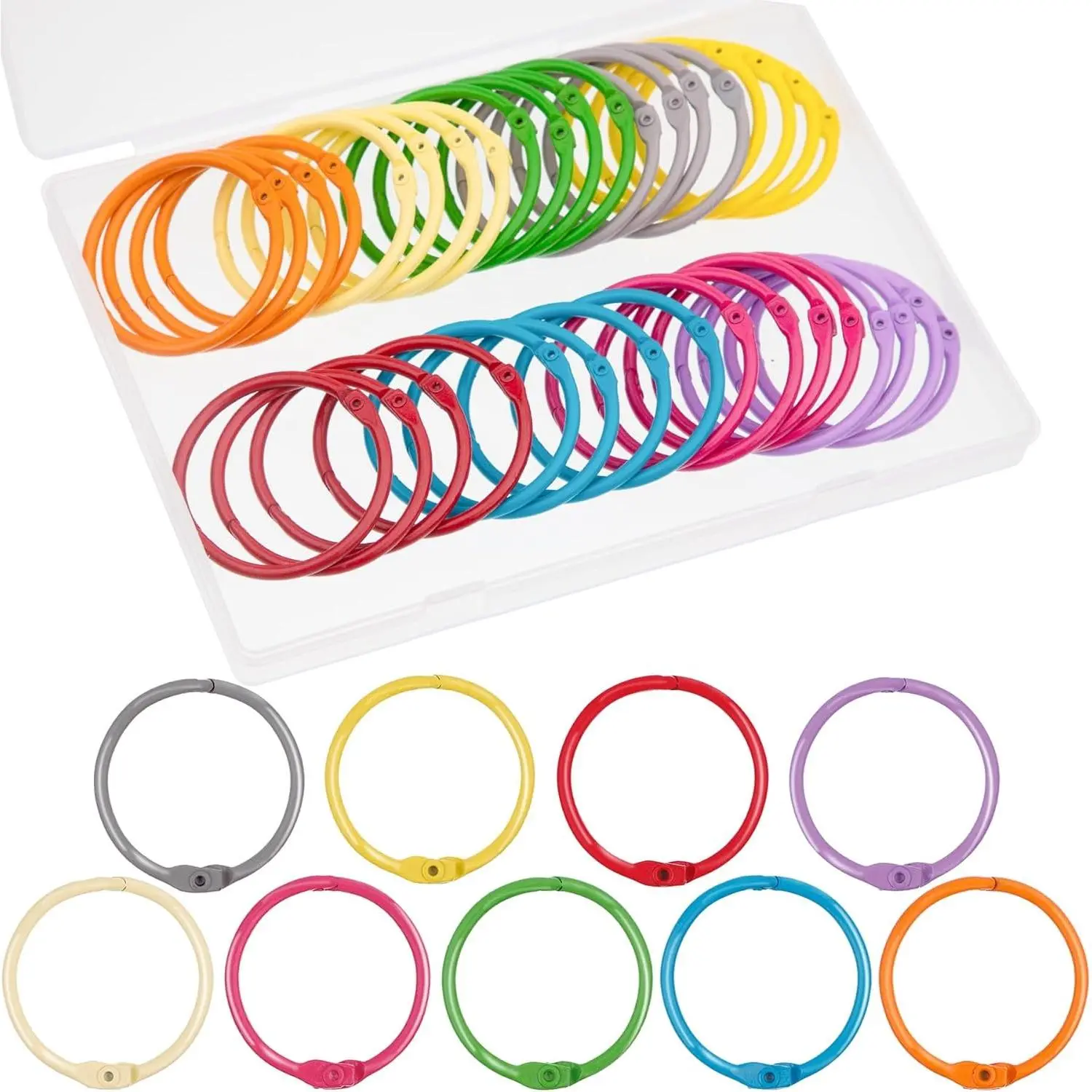 1.8 Inch (36 Pack) Metallic Loose Leaf Binder Rings 45mm Colorful Metal Steel Book Rings Keychain Key Rings Notebook Paper Rings for Index Cards Flash Cards for School Office Home, 9 ColorsGift.