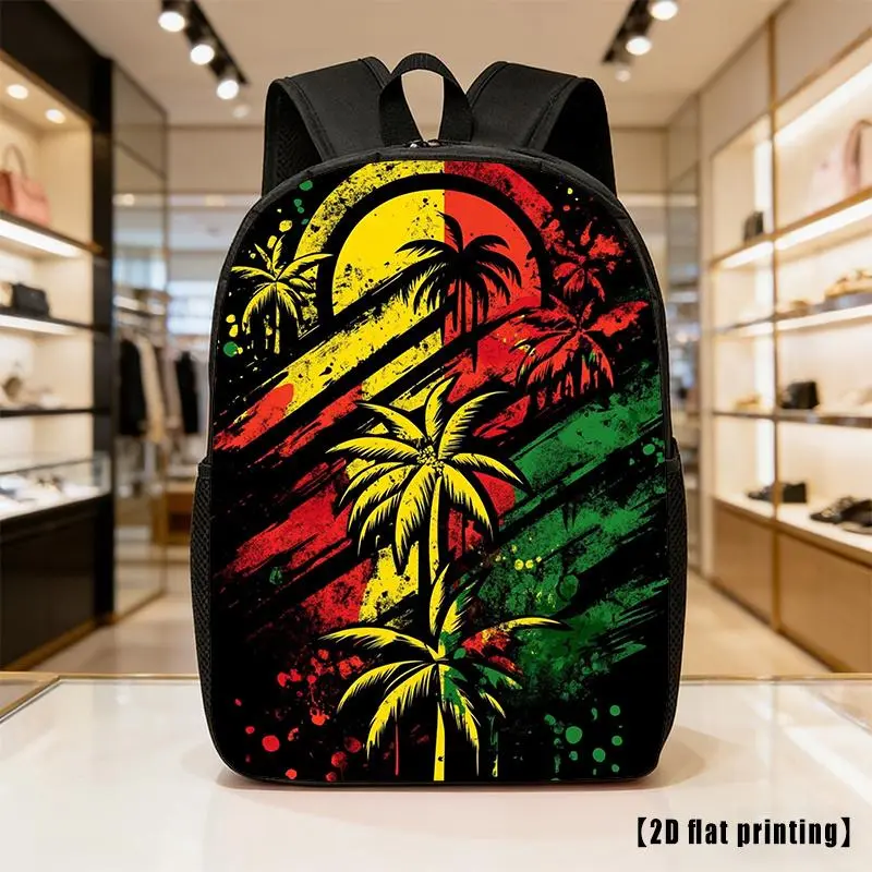 Unisex Waterproof Reggae Music Lightweight Large-Capacity Backpack with Adjustable Shoulder Straps, Side Pockets, Laptop Compatibility - Ideal for Daily Leisure, Hiking (for Students)
