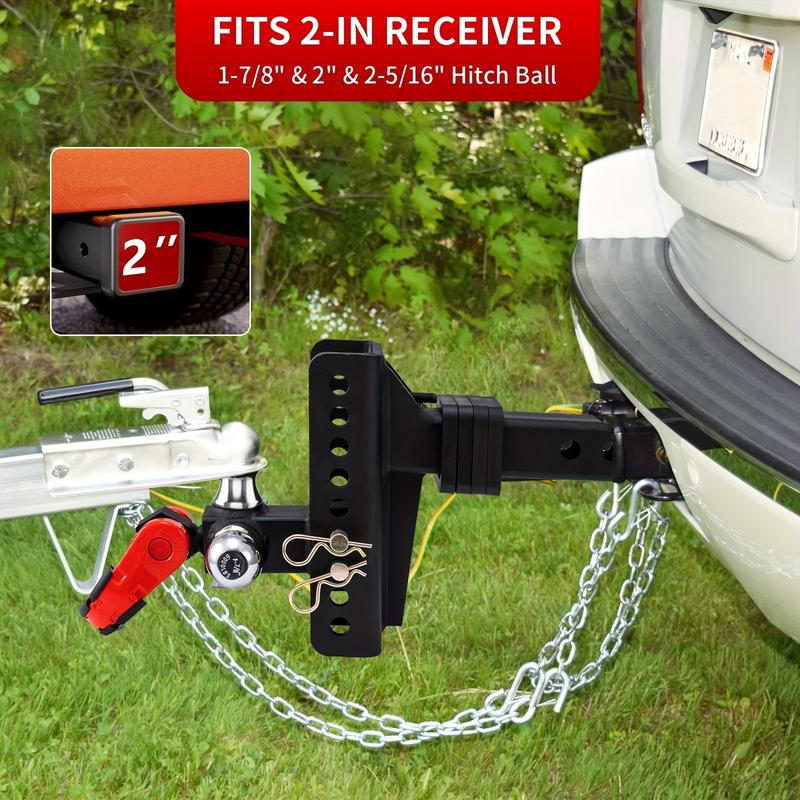 Heavy-Duty Adjustable Trailer Hitch with Tri-Ball Mount, Rotatable Tow Shackle & -Theft Locking Pin/Hook - 1-7/8"/2"/2-5/16" Ball, Fits 2-Inch Receiver (Trucks, SUVs, RVs) - Compatible with Trailers, Boats, Caravans
