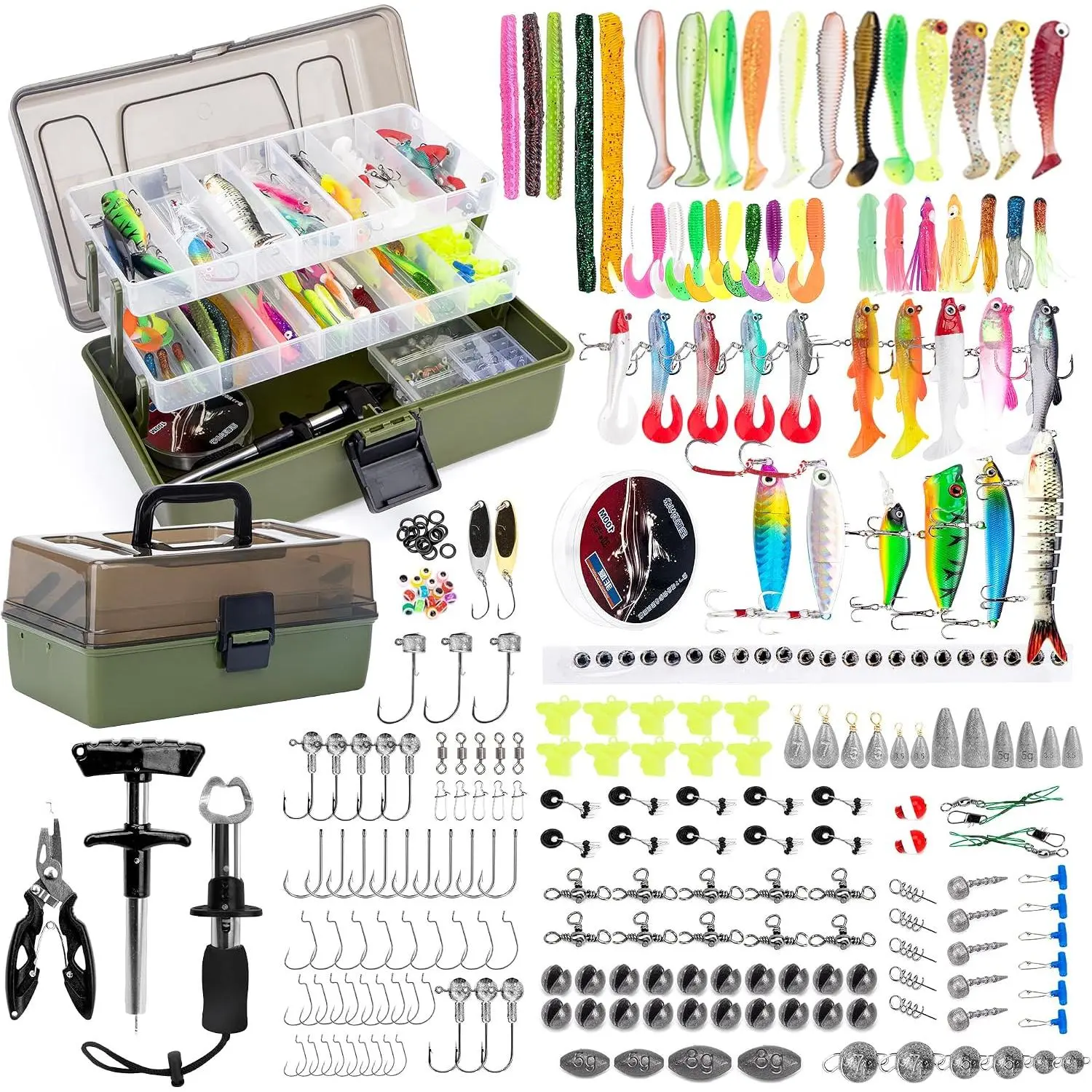 3 Layers Fishing Tackle Box with Tackle Included, 475 count Fishing Lures Kit,Include Crankbaits Weights Hooks and other Accessories,Fishing Lure  Gear Kit, for Men
