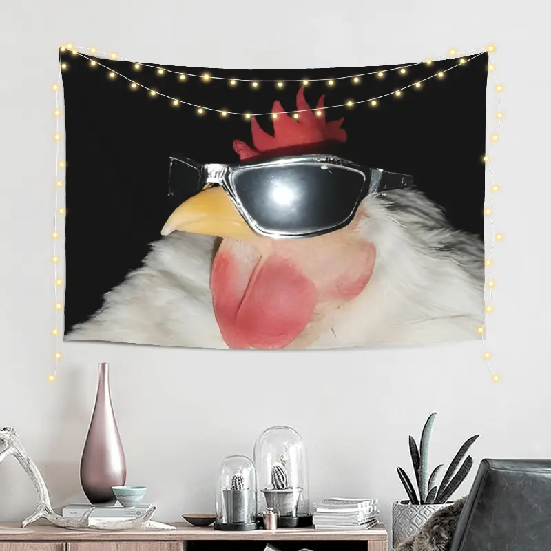 Humorous Novelty Sunglasses-Wearing Rooster Tapestry, 152cm x 102cm (5ft x 3ft) Durable Peach Skin Fabric Farmhouse Wall Art, Easy-Remove Indoor Home Decor for Bedroom, Animal Lover Gift with Playful Look