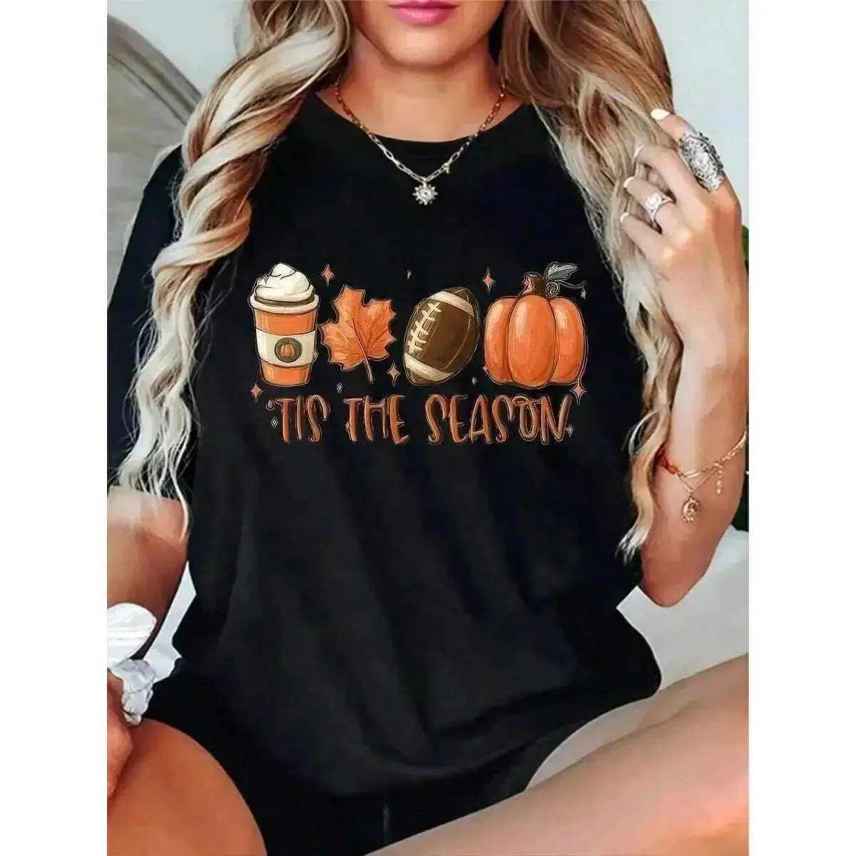 Fall Women T-Shirt Halloween Pumpkin Thanks Giving Family Funny Turkey Graphic Casual Autumn Tee Tops Women's T Plaid