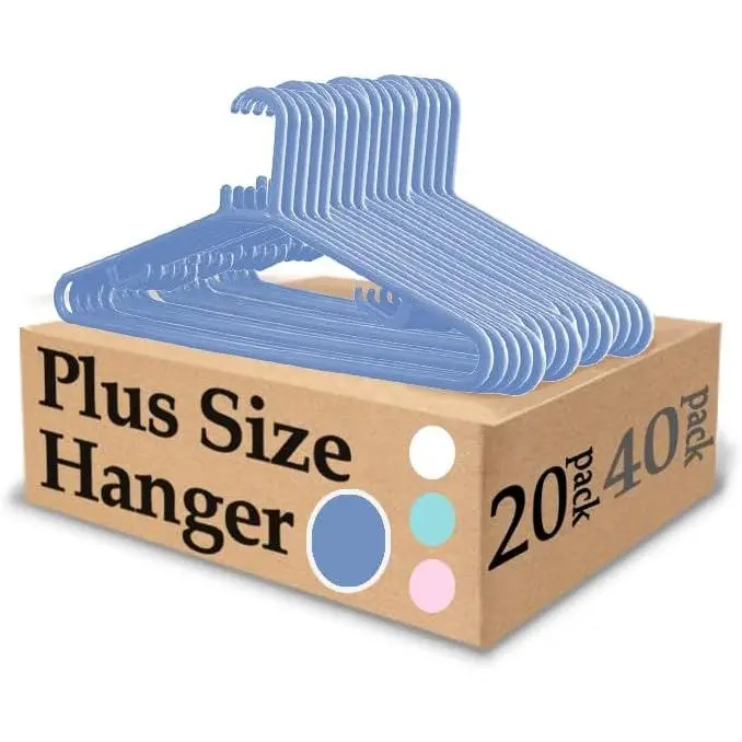 Extra Wide Hangers for Plus Size Clothes, 19 Inch Plus Size Hangers, Durable Space-Saving Plastic Hanger for  or XL, XXL Shirts, Coats, Etc. Light Blue 20PK
