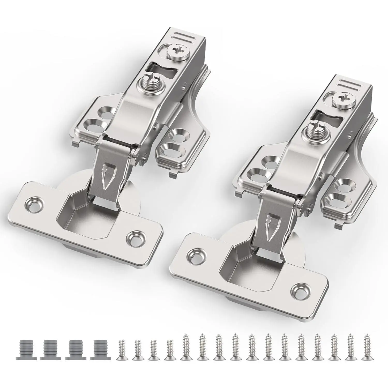 2 Pack 3/4" Full Overlay Soft Close Concealed Hinge for  Frame & Frameless Door,  Adjustment, Clip- Plate, Slow Self Closing  Satin Nickel, 105° Stainless Steel Hinges, 5/8"