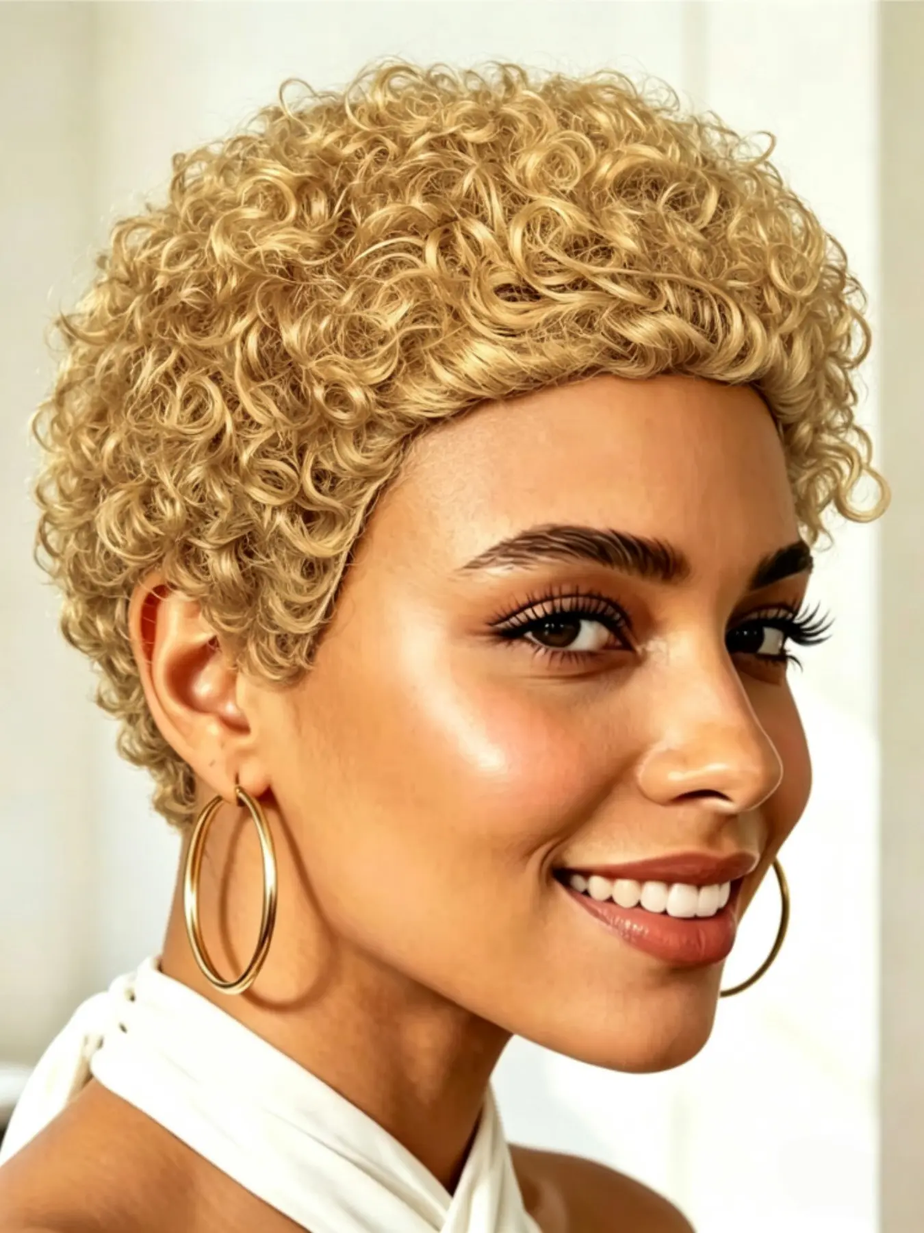 Full Machine Made Short Pixie Curly Human Hair Wig, Soft Natural Tiny Afro Curls, Stylish Hairstyle for Women