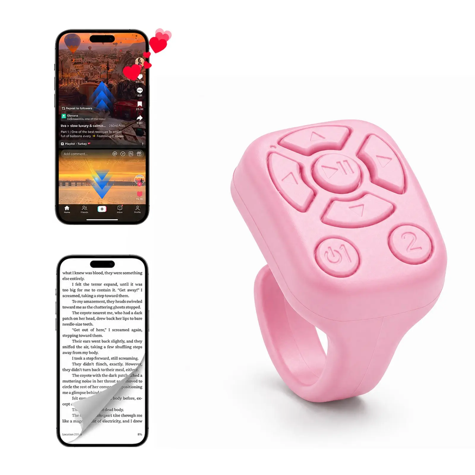 TikTok Remote Control Ring, Wireless Phone Video Scroller and Page Turner, Music Playback, Camera Shutter Remote for Selfies, Photo Capture, E-Book Reader Control, Short Video Scrolling for iPhone Android