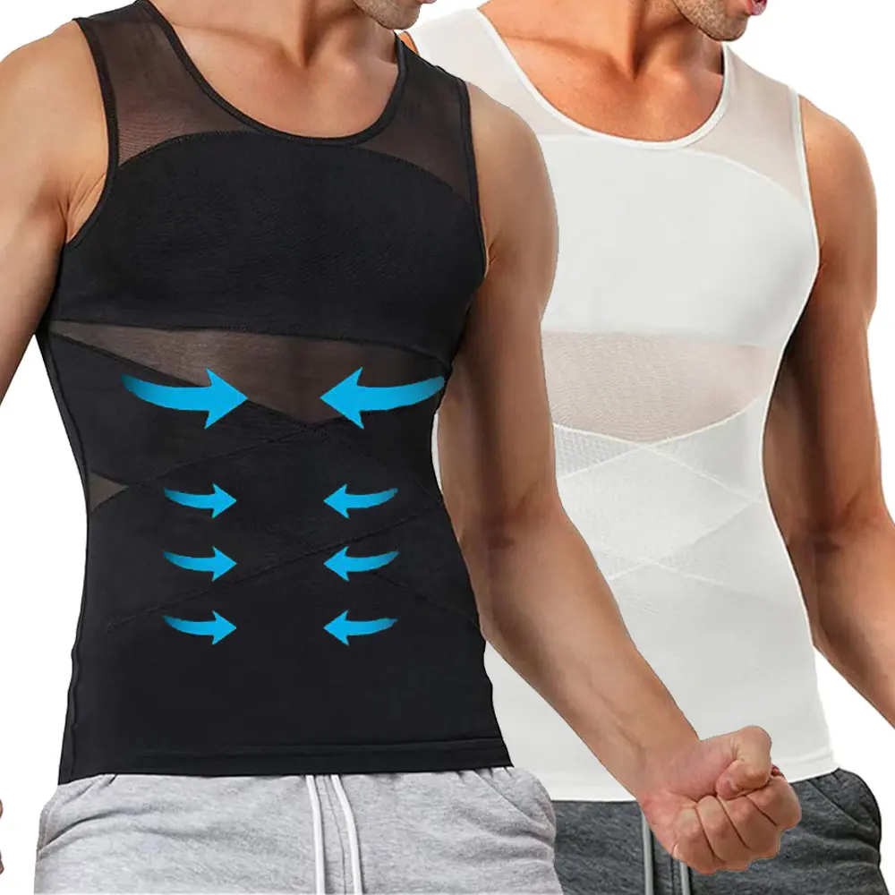 Men's Sleeveless Mesh Body Shaper Vest - 1/2 Pack, Chest Compression Corset, Seamless Posture Corrector, Back Support, Fitness Menswear Sportswear, Elastic, Breathable, Gym, Abdominal Control, Shapewear Vest