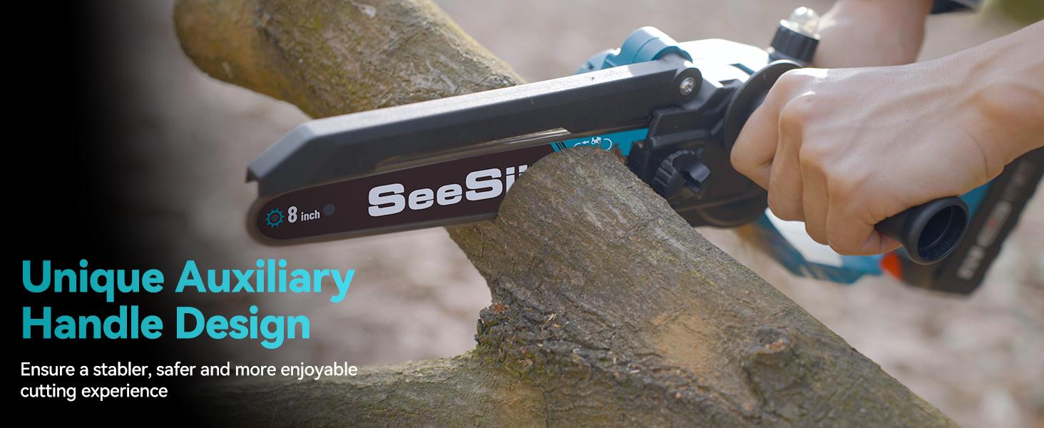 SeeSii 2 in 1 Cordless 8 inch Pole Saw & Mini Chainsaw with 2 Battery, Power Electric Polesaw for Tree Trimming, Chain Saw with Extension Pole, Limb Branch Cutter Pruner CH800C