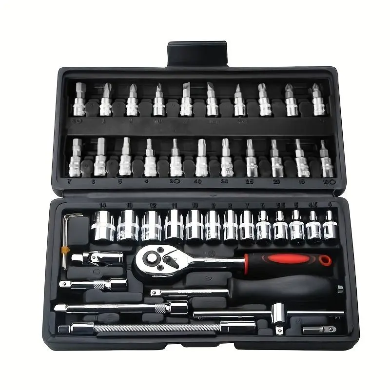 Automobile repair tools - ratchet torque wrench barrel wrench screwdriver kit set of tools, bicycle and automobile repair tools, mechanical tool set, containing 46 tools.