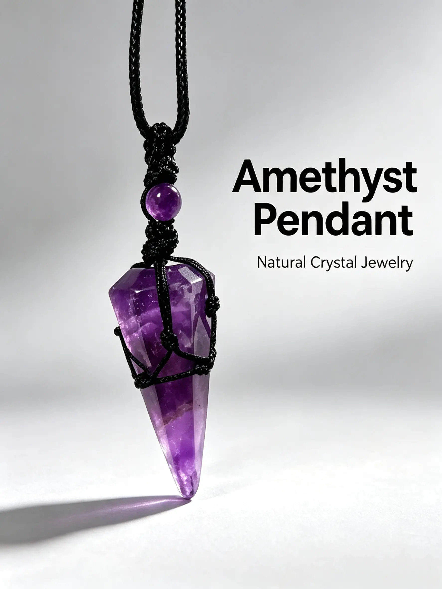 Boho Style Natural Amethyst Crystal Energy Pendant Necklace, Unisex Jewelry Gift, Perfect for Daily Wear and Yoga, Unique Accessories for Men and Women