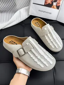 Men's Mule Shoes Summer New Arrival, Fashion Minimalist Plain Color, Comfortable Breathable Slip-On, Striped Design, Soft Insole, Casual Outdoor Wear