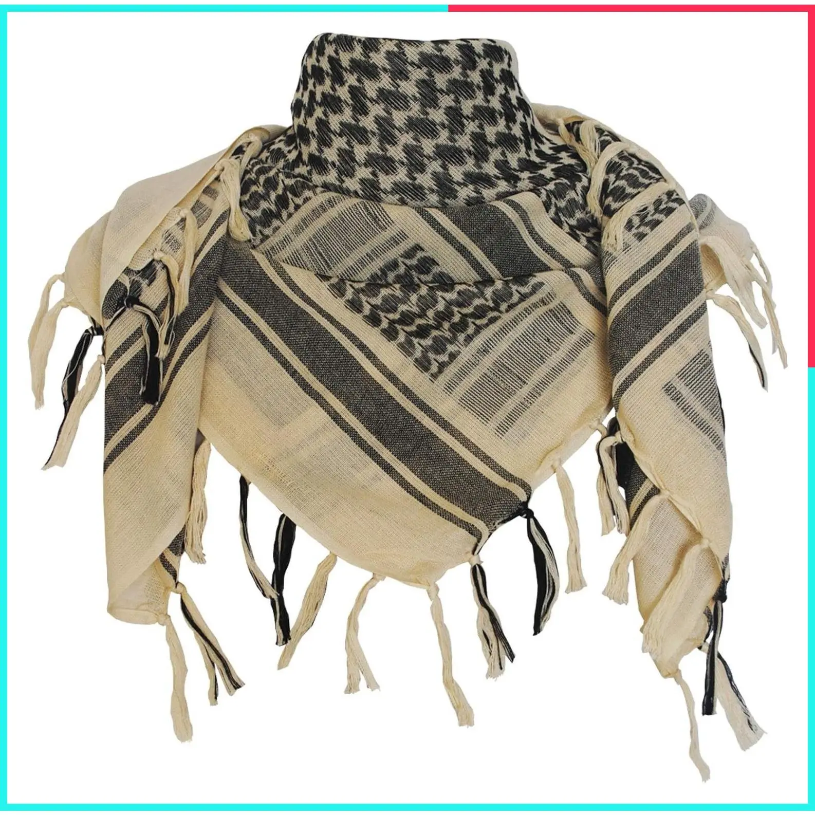 Cotton Shemagh Keffiyeh Tactical Desert Scarf Neck Head Wrap with Tassel for Men Women