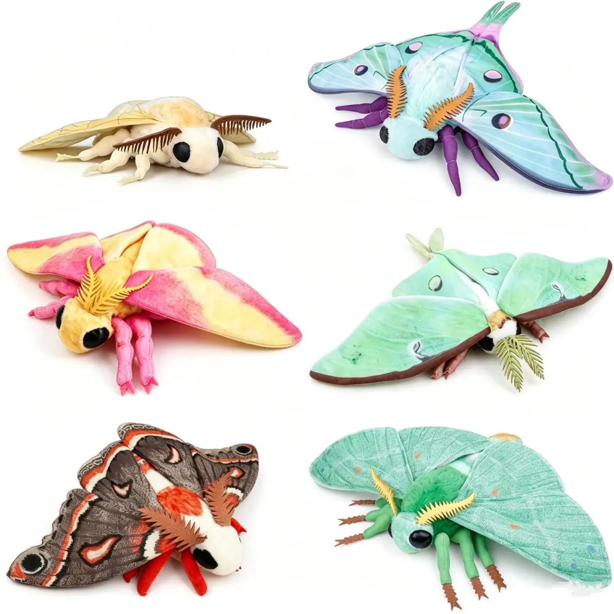 Realistic Giant Moth Plush Toy Luna Moth Rosy Maple Moth Atlas Moth Silkworm Moth Stuffed Animal Home Decor Gift For Girls Insect Lovers