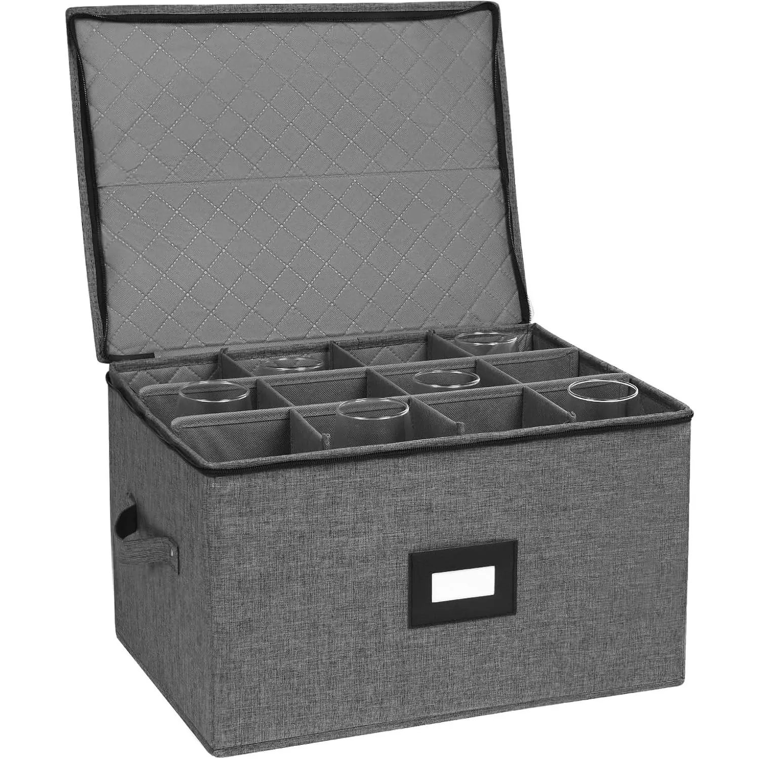 Stemware Storage Cases, Wine Glass Storage Box with Dividers | Hard Shell Top, Stackable for Crystal, Glassware Storage Containers for Packing, Moving & Home (17"x13"x10" Black)