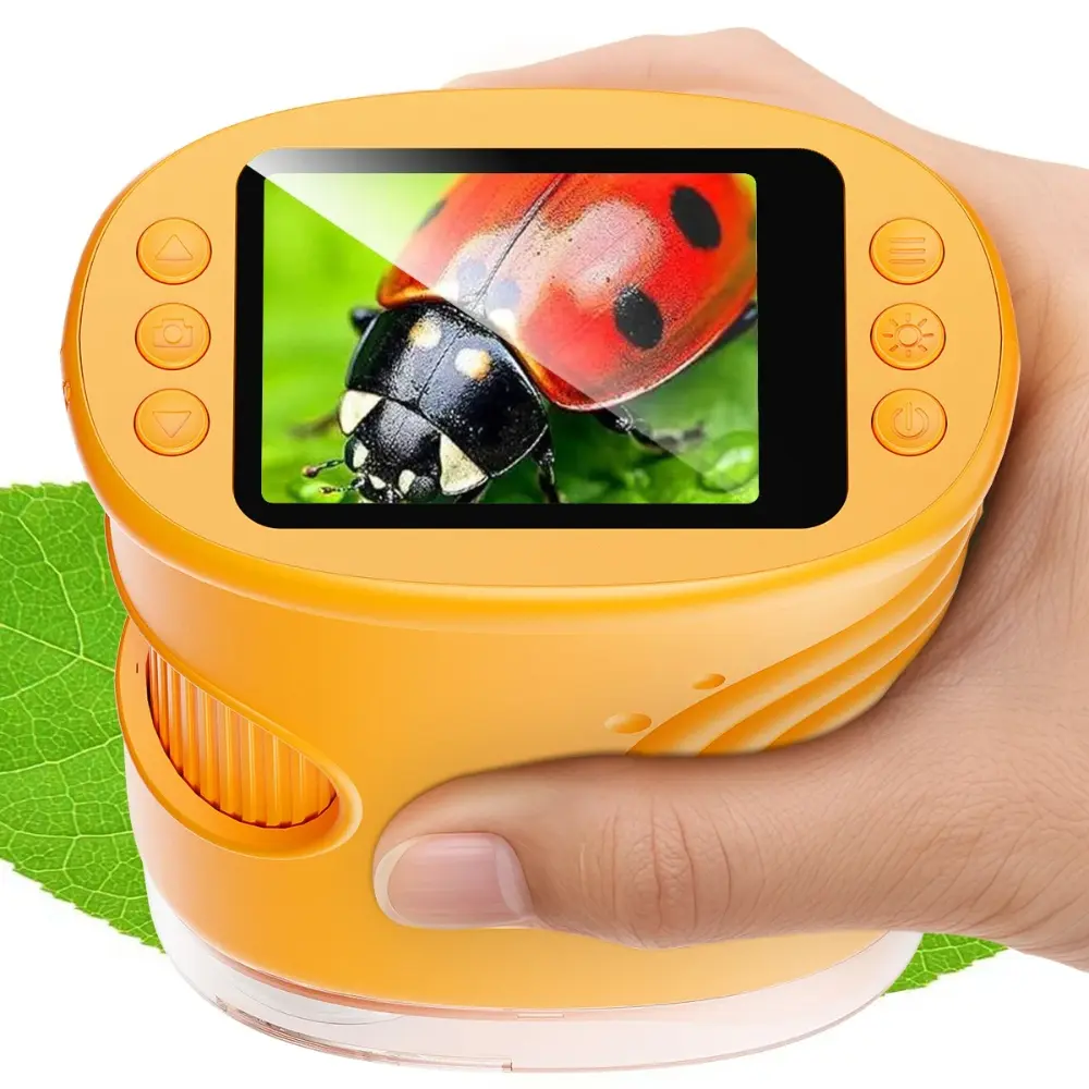 Handheld Digital Microscope with 200-1000X Magnification, 2.0" IPS HD Screen, 2MP HD Lens, 8 Adjustable LED Lights, Rechargeable Matte Body, USB Transfer, Adjustable Lanyard, Edu Gift for Kids, Handheld Microscope