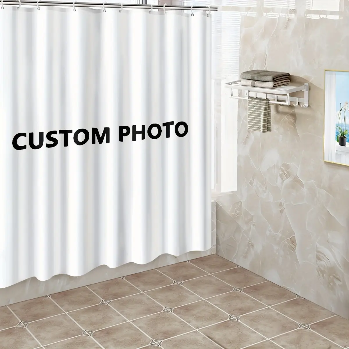 Personalized Photo Shower Curtain | Extra-large and Durable 70x70 Inches Washable Polyester Bathroom Partition Curtain with 12 Hooks, Ideal for Families, Christmas Gift