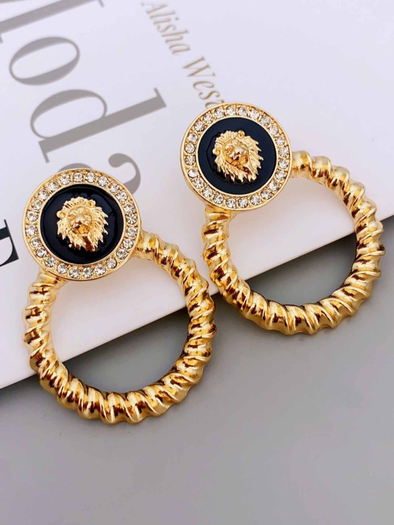 Lion Head Design Hoop Earrings, Statement Earrings, Fashionable Jewelry for Women, Trendy All-match & Exquisite Jewelry for Birthday Gift