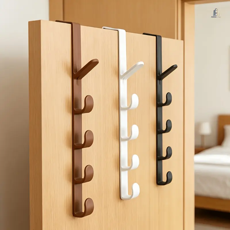 3 Pack Over The Door Hooks No Drill Multi-Purpose Door Hanging Organizer, Space Saving No Damage Storage Rack with Black White Brown, Easy Install Door Caddy for Bags Hats Towels, Ideal for Bathroom Bedroom Closet Entryway Use