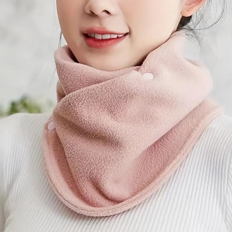 Classic Solid Color Velvet Scarf, Front Button Design, Thickened for Autumn and Winter, Casual Style, Suitable for Cycling and Windproof, Scarf