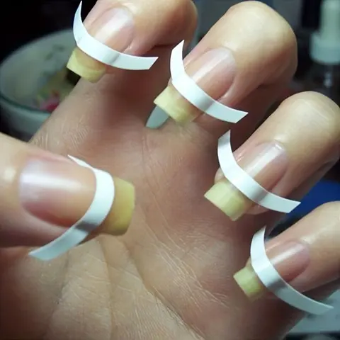 1set French Manicure Nail Art Stickers Strips: Self-Adhesive Nail Sticker Tips for Manicure Decoration - Moon Shape Design, White