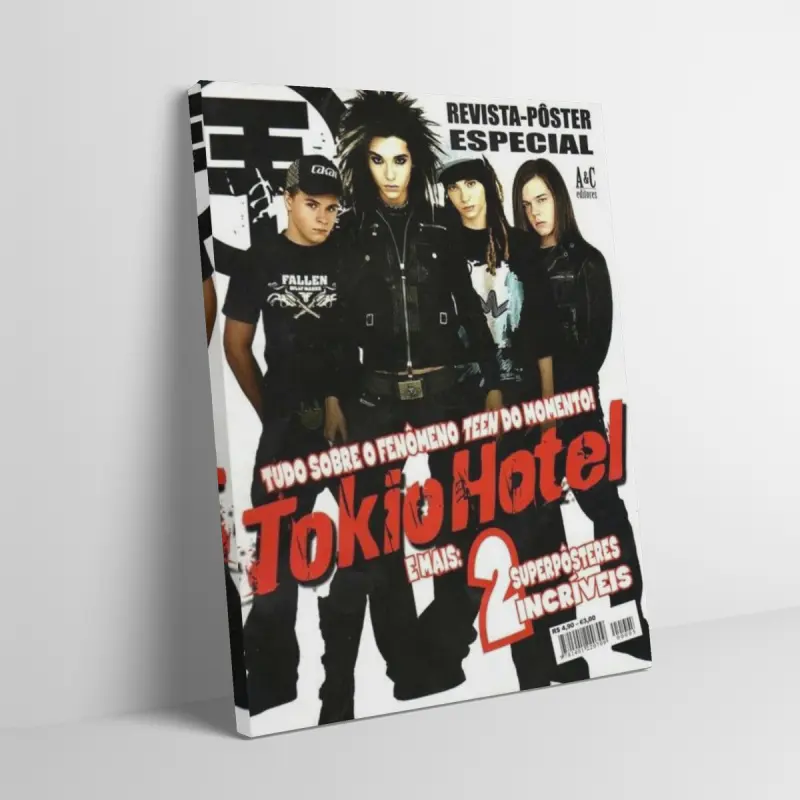 Tokio Hotel Retro Red Logo Portrait Framed Canvas Wall Art for Adult Fans, Mid-century Modern Black Flash Manga Wall, Y2K Y3K Aesthetic 1980s Retro Cinematic Print Poster for Rock Music Enthusiasts