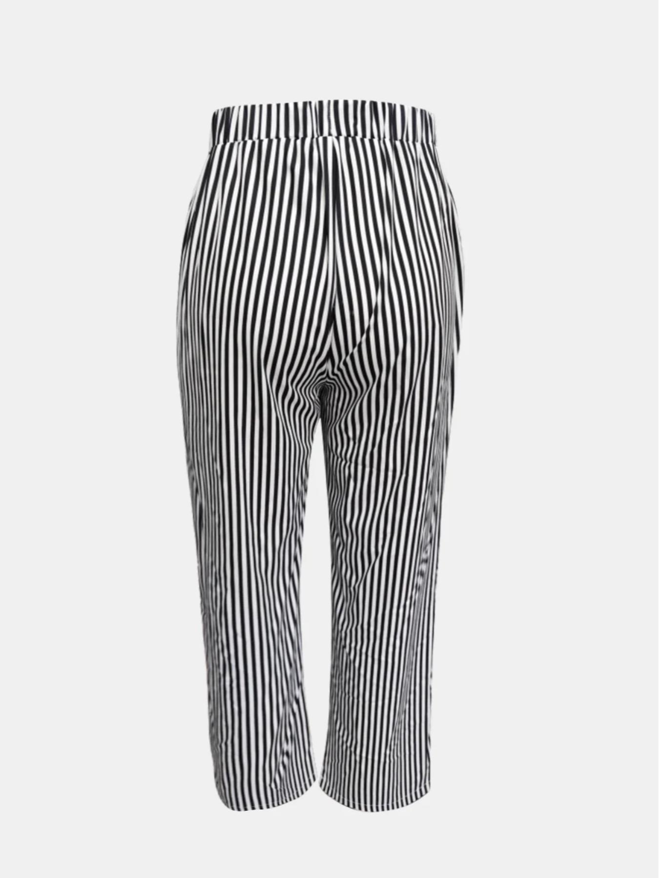 Women's Striped Print Pocket Elastic Waist Pants, Casual Comfy Trousers for Daily Wear, Ladies Bottoms for All Seasons, Womenswear