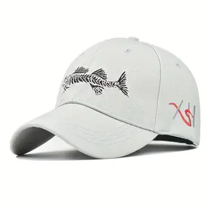 Unisex Fish Embroidery Peaked Breathable Outdoor Hat - Adult Casual Sports Cap, Fishing Accessory for Sports & Outdoor Activities