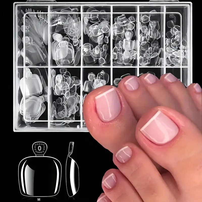 240 Transparent Full-Cover Acrylic Toenail Tips - Press-On Fake Toenail Extensions, Durable Salon Quality, 12 Sizes, Glossy Surface, Square, Short, Solid Clear Nail Set, Press On Toenails
