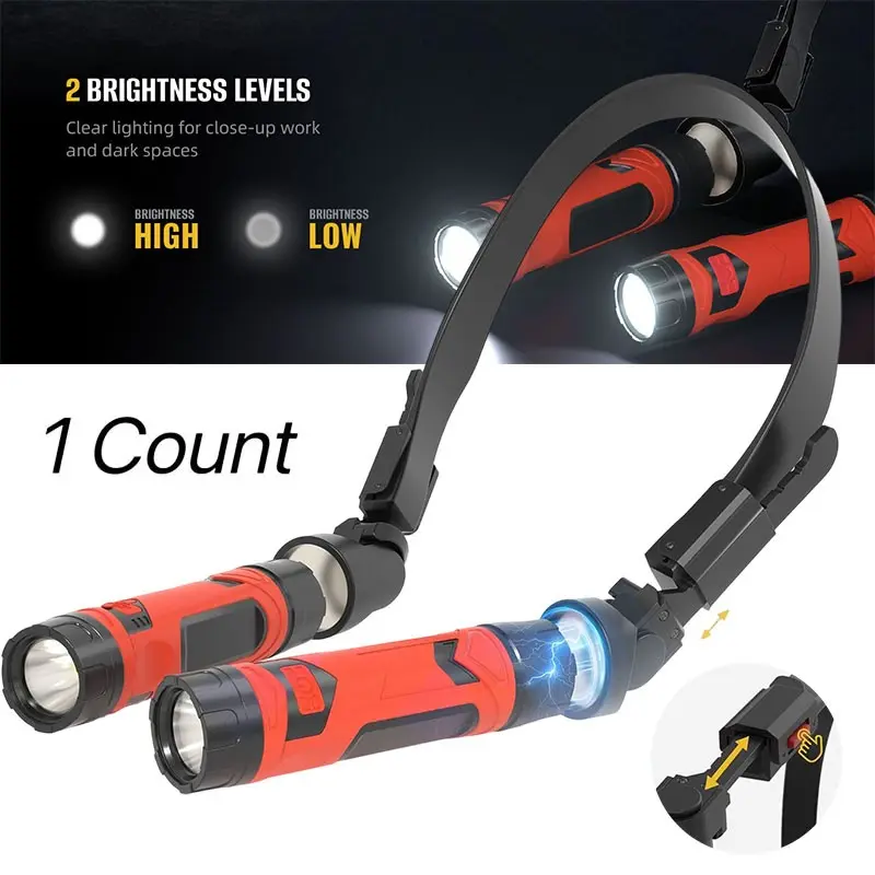 Wild Bright Neck Strap Work Light, Detachable LED Rechargeable Reading Lamp, 120° Adjustable Book Light, Portable Night Light for Bedside Reading, Cooking Lighting