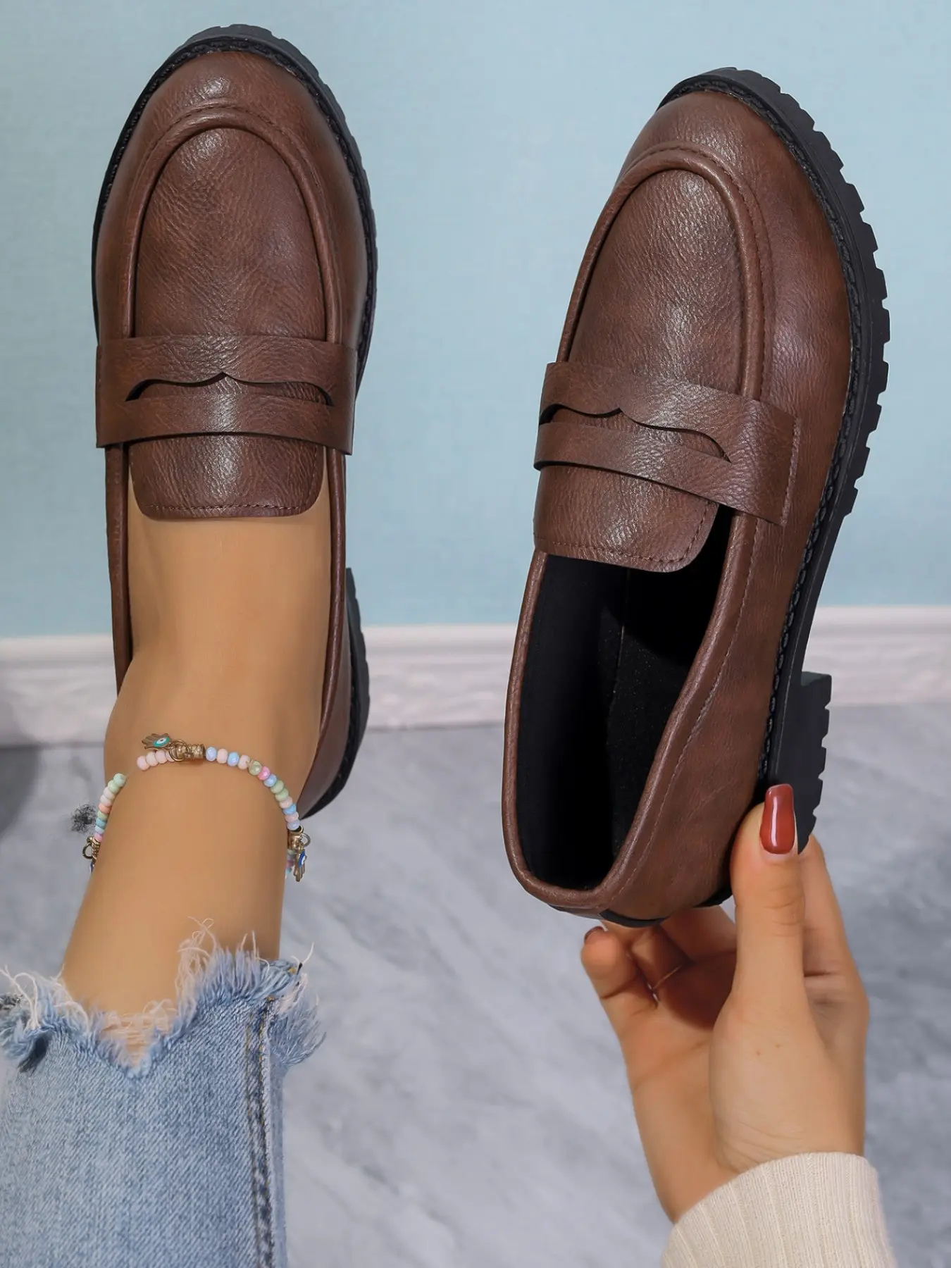 Vintage Penny Loafers for Women, Casual Flat Shoes, British Style Slip-On, Commuter & Leisure, Small Leather Shoes
