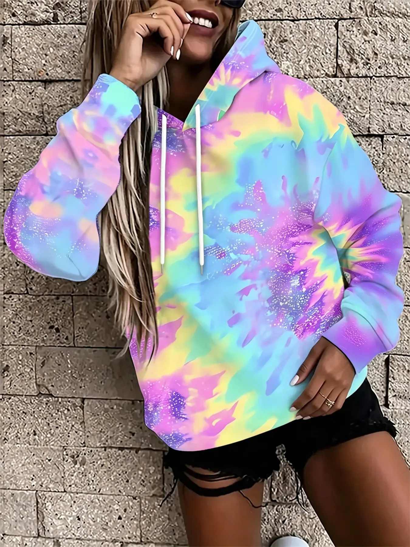 Women Y2K Galaxy Tie‑Dye Hoodie Drawstring Oversized Long Sleeve Pullover Hooded Sweatshirt Soft Loose Aesthetic Streetwear Top for Loungewear Daily School Going‑Out Spring Fall Casual Outfits Teen Girls Ladies
