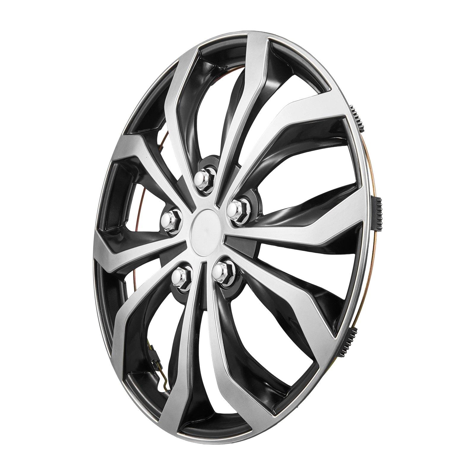 VEVOR Hubcaps Wheel Covers, 16 Inch Set of 4 Wheel Rim Cover Hubcaps OEM Replacement, R16 Size Snap On Car Hub Caps, Universal 10-Spoke ABS Tire Rim Caps for Hyundai Chevrolet Ford Honda, Silver/Blac